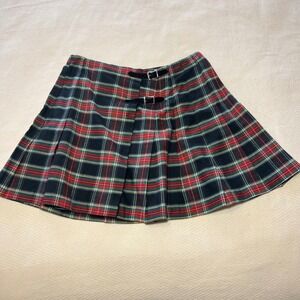 Vintage 1991 Necessary Objects Red Green Plaid Pleated Cotton Mini Skirt Size‎ 7